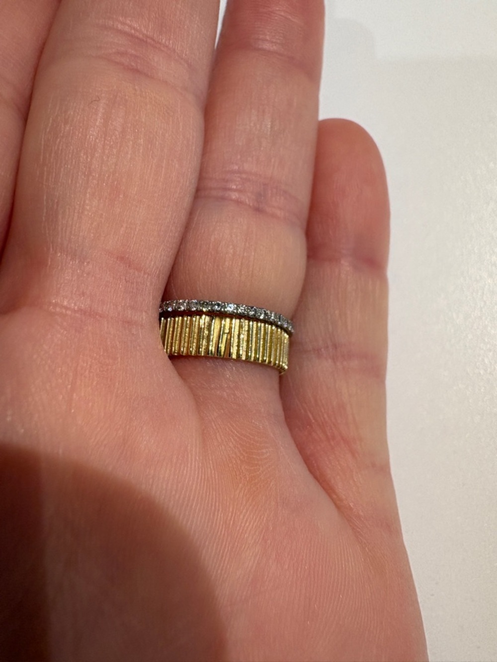 Textured Ribbed Gold Band Ring - Minimalist 10k Gold - Picture 4 of 5